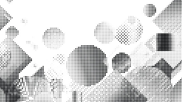 Halftone dots abstract pattern background design with geometric shapes circle square triangle dot texture overlay and grunge elements overlay