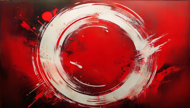 abstract red circle slashed by white brushstroke distressed texture