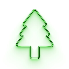 Obraz premium Minimalist 3D illustration of a green Christmas tree outline on a vibrant red background, luxury holiday celebration and New Year concept.