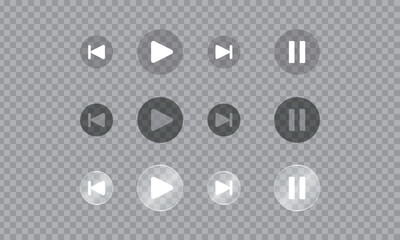 半透明の動画再生ボタンとガラス風UIボタンのセット