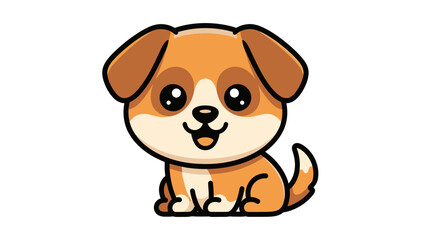 Obraz premium Cute Cartoon Puppy Dog Sitting Adorable Pet Animal Illustration
