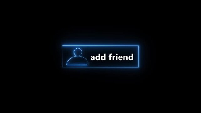 Neon blue 'add friend' button with user icon on a animated black background social media connection