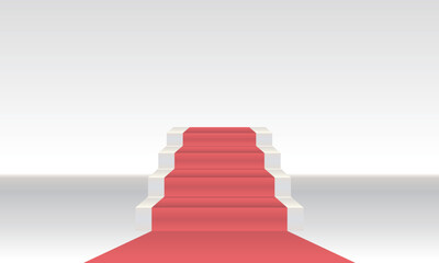 白背景に配置されたレッドカーペット付き階段の正面イメージ