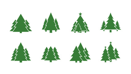 Obraz premium Set of green Christmas trees icons, isolated on white background