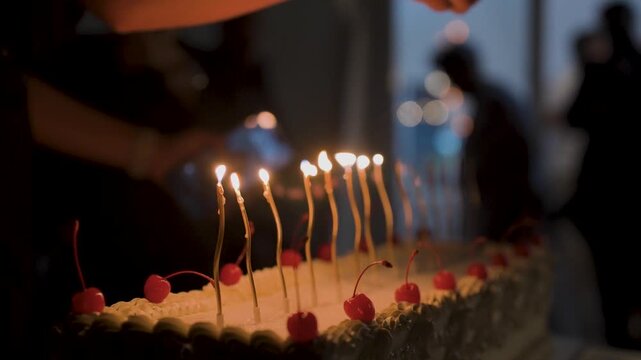 Lighting candles on the cake