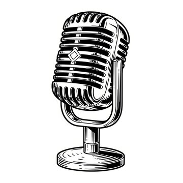 Vintage microphone hand drawn engraving vector