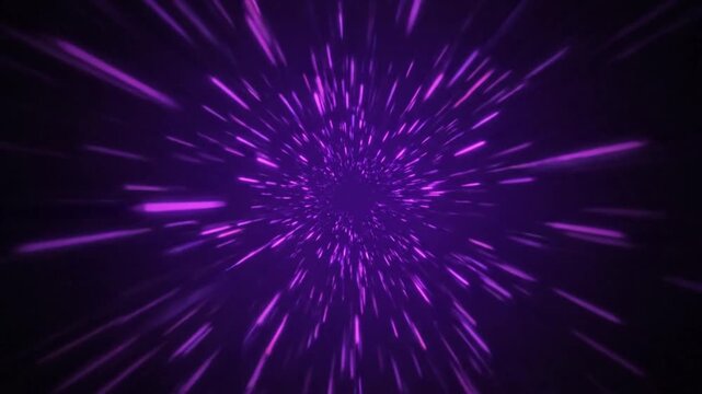 Abstract purple light streaks radiating from center in slow motion with a sci-fi hyperdrive effect