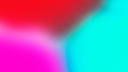 Dynamic red magenta and bright cyan grainy gradient background with soft mesh transitions and vivid color noise for marketing