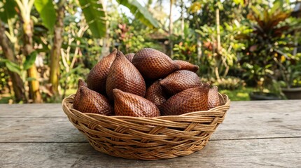 Fresh Salak snake fruit in basket