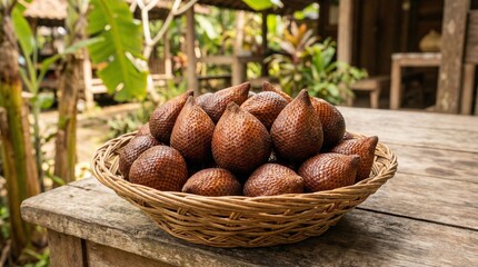 Fresh snake fruit in basket on table