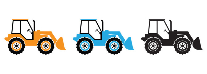 Construction vehicle illustration set, Heavy construction machines, Excavator, bulldozer and other technique. Vector illustrations in flat style on a white background © Pixel_Art