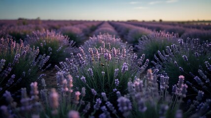 Obraz premium Serene Lavender Field at Sunset with Vibrant Purple Blooms
