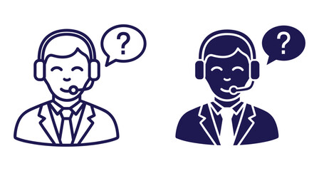 Fototapeta premium Male call center agent wearing headset with question mark bubble for support help