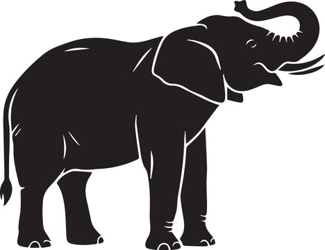 African Elephant Trunk Up Silhouettes Minimalist Animal Vector