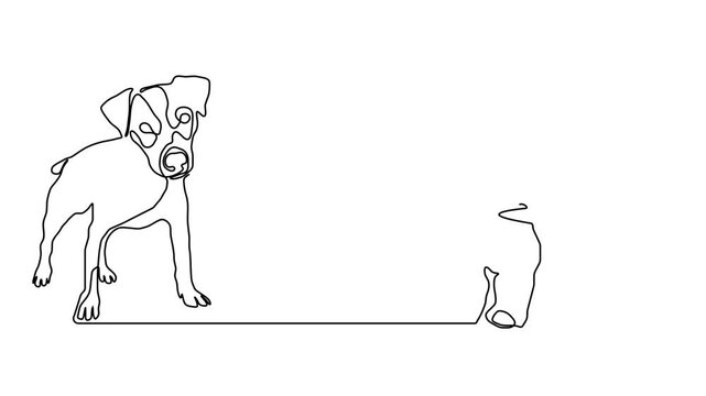 Dog line outline continuous art pet one animal puppy illustration silhouette. Line dog outline abstract doodle vector logo drawing sketch linear icon happy dachshund simple white background cute walk.