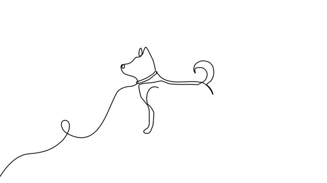 Dog line outline continuous art pet one animal puppy illustration silhouette. Line dog outline abstract doodle vector logo drawing sketch linear icon happy dachshund simple white background cute walk.