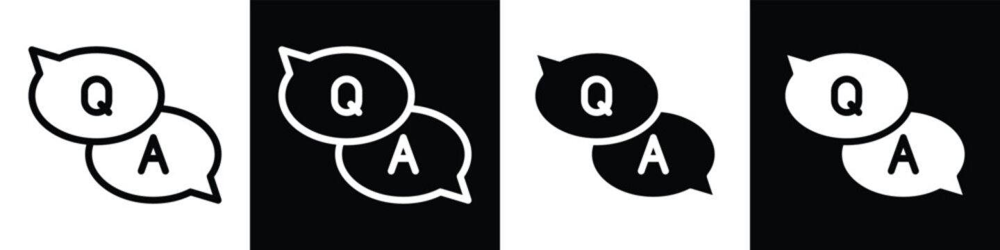 Q and A lineal glyph icon style in white and black background