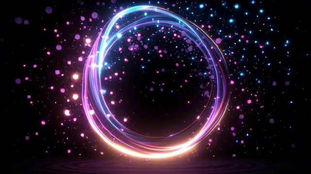 Abstract energy orb forming dissolving, swirling gradient aurora colors, smooth liquid light flow, particle dispersion, neon magenta cyan violet, soft glowing halo, futuristic digital motion, seamless
