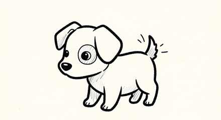 Fototapeta premium Cute cartoon puppy illustration with wagging tail on white background