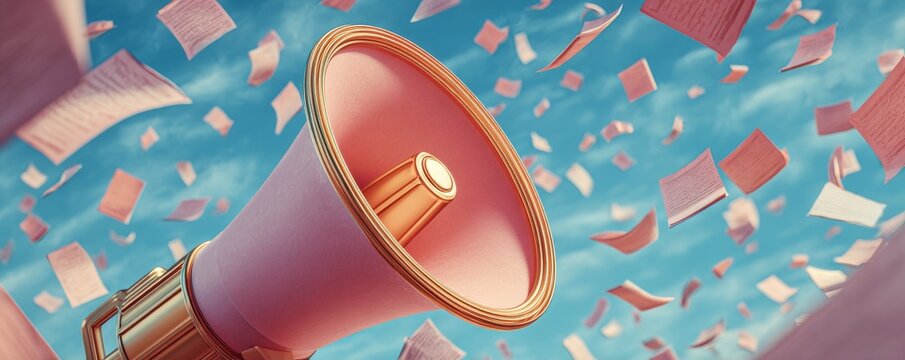 The digital newsletter template for team communication includes a megaphone icon