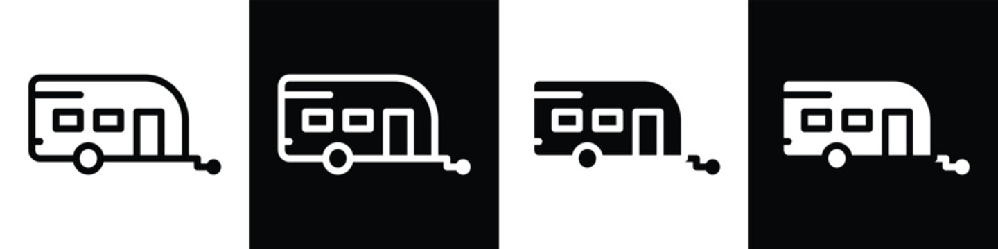 Trailer lineal glyph icon style in white and black background