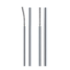 Set of two reusable metal drinking straws with a cleaning brush. Isolated white background. Png format