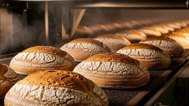 A baker removes bread rolls from the oven as the steam rises, filling the air with the smell of fresh bread