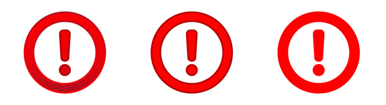 Red alert icons! circular warning symbols trio.