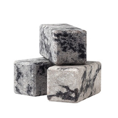 Architectural yoga blocks with a grey marble texture. Isolated white background. Png format