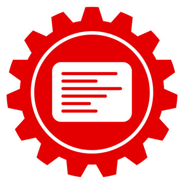 Programmierung und Software Entwicklung Einstellungen Icon Illustration als rotes Zahnrad mit Code Symbol Grafik f&uuml;r IT Skripte, Vektor, transparent, png Hintergrund