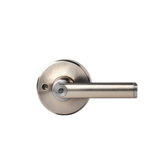 Minimalist smart door lock with a circular brushed metal handle. Isolated white background. Png format