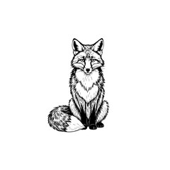 Obraz premium Elegant Sitting Fox Line Art Illustration
