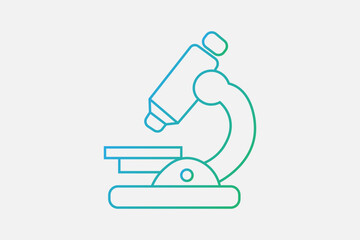 The image is a minimalist vector illustration of a microscope, which is a universal symbol for science, research, and discovery.