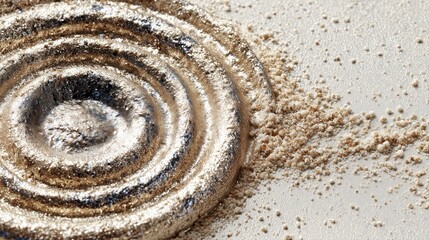 Naklejka premium Abstract macro texture of metallic powder in concentric circular ripples.