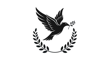 Obraz premium Flying dove with olive branch emblem