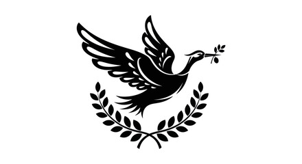 Obraz premium Flying dove with olive branch emblem