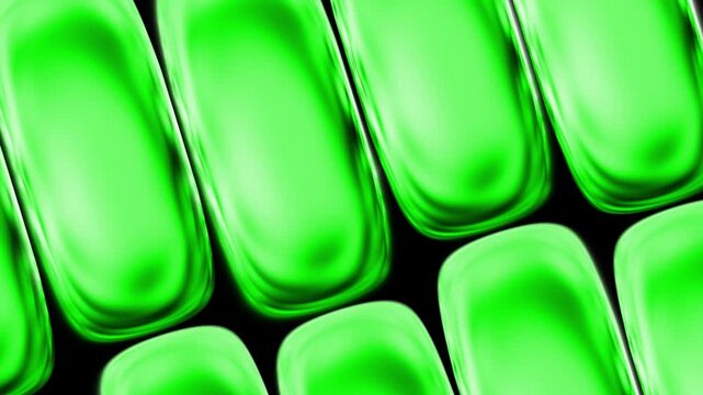 Abstract green glossy liquid shapes, smooth 3d rounded rectangle background animation