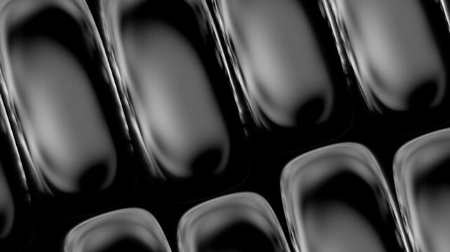 Black and white glossy liquid shapes, smooth 3d rounded rectangle background animation