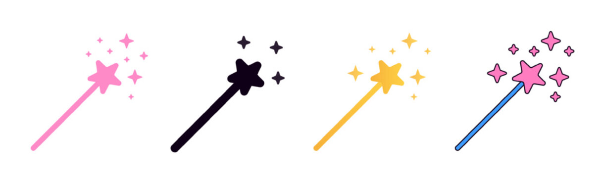 Magic wands with stars and sparkles in various colors.