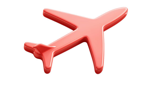 A glossy red 3D airplane icon for travel applications and flight booking websites.

