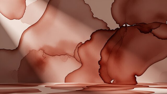 Abstract Ink Art Background Brown Tones and Elegant Display Shelf