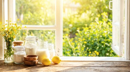 Kitchen window with ingredients