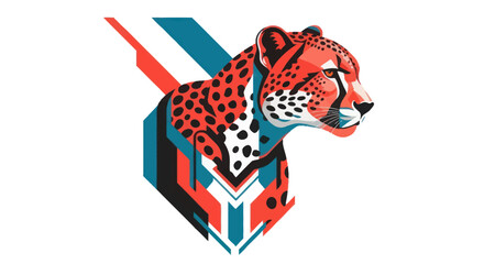 Geometric cheetah illustration on white background for creative design projects © Stok