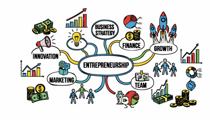 Fototapeta premium A colorful vector graphic illustrating the concept of entrepreneurship on transparent background