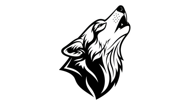 Graphic illustration of howling wolf head silhouette on white background
