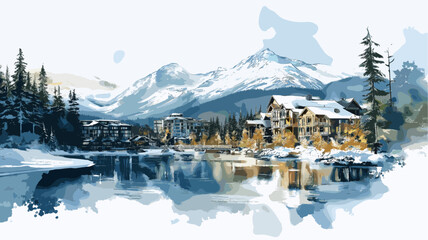 Fototapeta premium Whistler Blackcomb. Whistler Blackcomb hand drawn watercolor illustration
