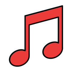 A stylized pair of musical notes in a vibrant red color against a plain background