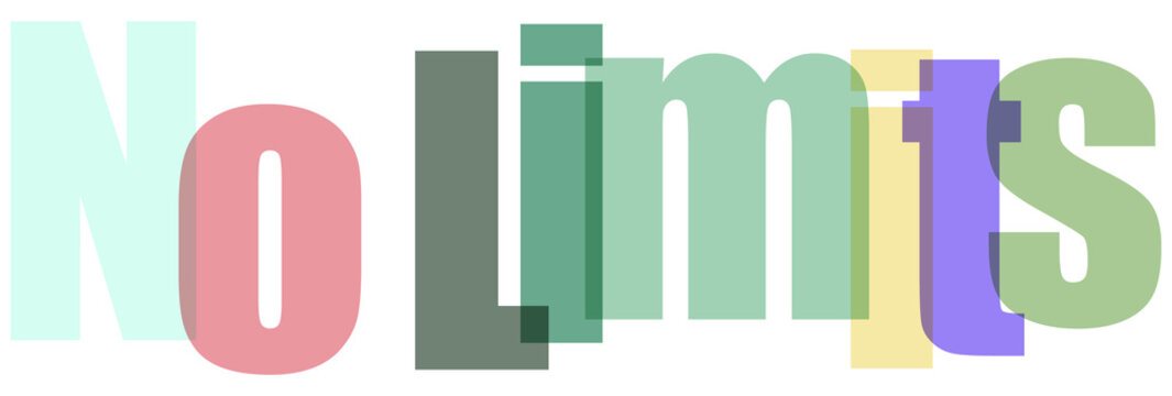 Creative and vibrant text art with the phrase no limits isolated on transparent background