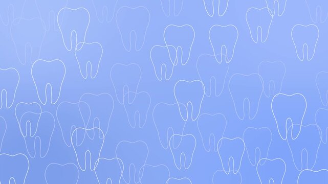 Abstract dental care looped animation - white line art teeth pattern on blue background. Gently pulsate. For dental clinic waiting room displays, dentistry marketing videos, oral hygiene, healthcare.
