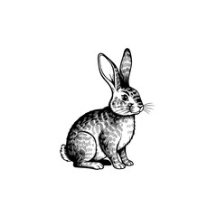 Obraz premium Vintage Engraved Rabbit Illustration on White Background